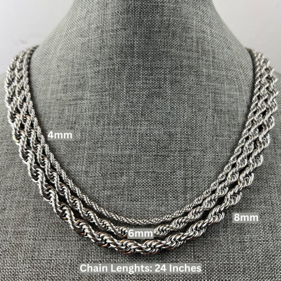 Stainless Steel Rope Chain For Men And Women, 24 Inches various chain thickness - Picture 3 of 6